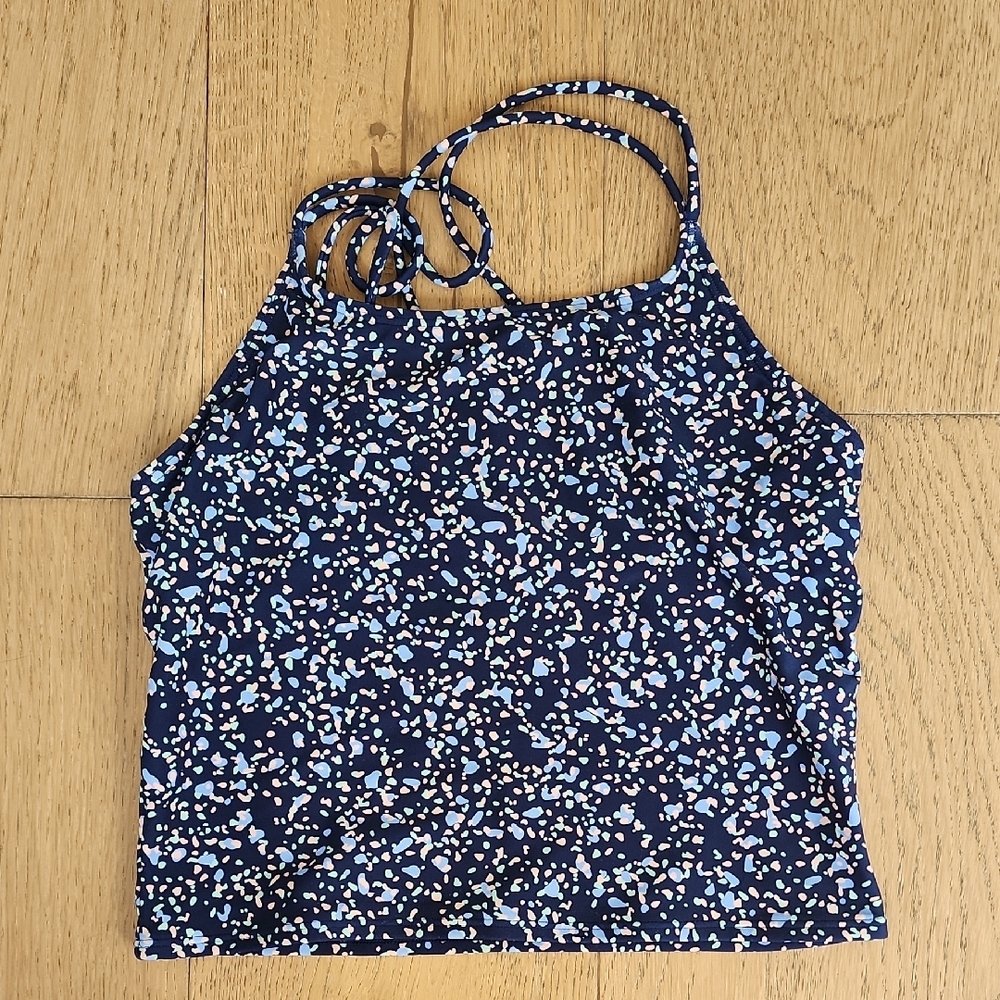 Blue and White Sleeveless Crop Tank Top